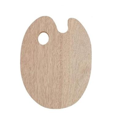 Imagem de Art Supply Paleta grande de madeira oval de pintura artística com orifício para polegar - Bandeja de mistura de cores de tinta de madeira - fácil de limpar, misturar acrílico, óleo, aquarela -