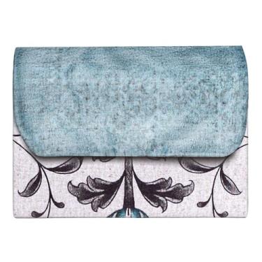 Imagem de East West Souk Tapete de oração portátil Sejadah – veludo, linho e chenille com armazenamento compacto (damasco florescendo azul)