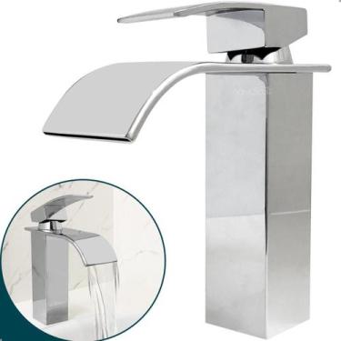 Imagem de Torneira Pia Banheiro Bica Baixa Cascata Quadrada Cromada Inox Mistura