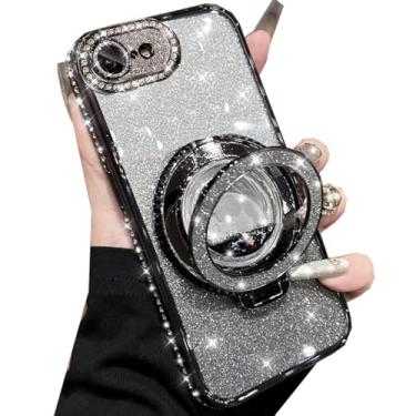 Imagem de Changjia Capa com suporte de glitter para iPhone 16e, linda capa luxuosa brilhante com strass de diamante brilhante com protetor de câmera, anel fluido líquido, suporte de TPU (poliuretano