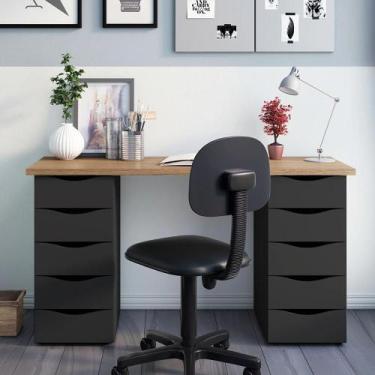 Imagem de Mesa de Escritório com 10 Gavetas Maryland Nogal Preto - Mais de Casa