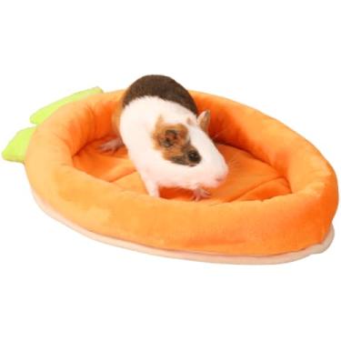 Imagem de Tapete de cama de porquinho da índia, almofada lavável, roupa de cama fofa de lã em forma de cenoura para roedores, forro de gaiola reutilizável para coelho, ouriço, rato, hamster ou animal pequeno
