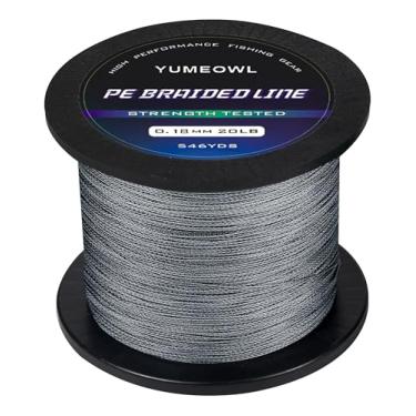 Imagem de YUMEOWL Linha de pesca trançada, super durável, desempenho de alta qualidade, zero elasticidade, resistente à abrasão, 4 fios, cinza, 1093 jardas, 9 kg, 0,18 mm