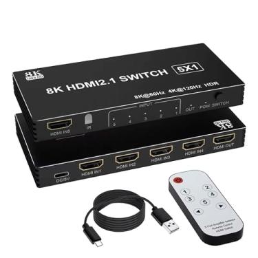 Imagem de 8K Hdmi 2.1 Switch com 5 entradas e 1 saída - 4K@120Hz 8K@60Hz 1X4, ARC, eARC, Hdcp 2.3, Hdr, Vrr, Edid, Para Tv/Monitor/Fire Stick/Ps5