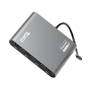 Imagem de Plugable Adaptador USB C para Quad HDMI 4K com 100W PD Pass-Though Power Delivery para Windows, Mac M1/M2/M3/M4, Thunderbolt, e laptops USB-C | TAA, DisplayLink Pro, driver necessário (USBC-7400H4)