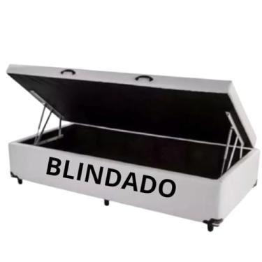 Imagem de Cama Baú Solteiro 088 x 188 c/ 48cm de altura total - Abertura Lateral - Blindado. Corino Branco