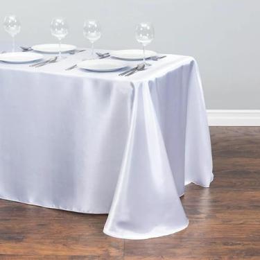 Imagem de Toalha de mesa retangular de cetim, capa de sobreposição de mesa, festa, feriado, jantar, casamento, decoração de banquete (145x240cm/branco)