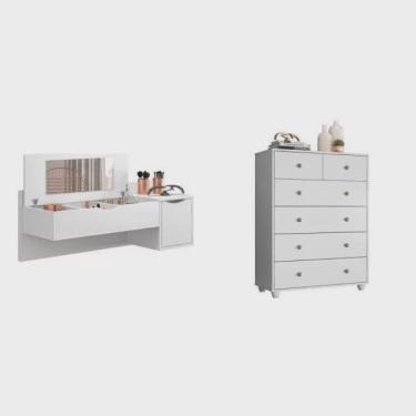 Imagem de Conjunto Quarto Solteiro Cômoda 6 Gavetas e Penteadeira Camarim com Espelho Espresso Móveis