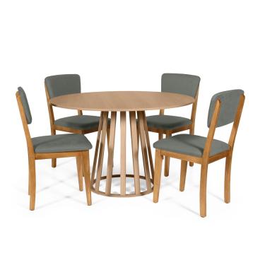 Imagem de Mesa de Jantar Redonda Gabi Jade com 4 Cadeiras Estofadas Ella Cinza