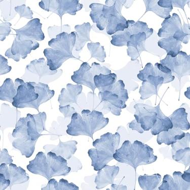Imagem de Skyblur Papel de parede de folhas de ginkgo azul para papel de parede de contato para bancadas para locatários e autoadesivo removível para quarto, papel de parede de vinil 43 cm x 38 cm