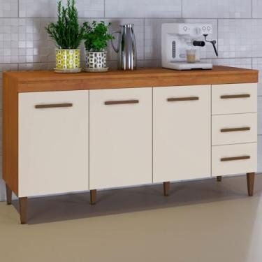 Imagem de Balcão de Cozinha Atenas 3 Portas 3 Gavetas Nature/Off White - Kaiki Móveis