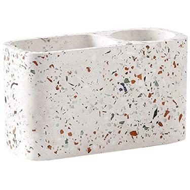 Imagem de Porta-lápis de mesa, porta-canetas Terrazzo, design de orifício duplo, suporte multifunções durável para pincéis de maquiagem, papelaria de grande capacidade (B)