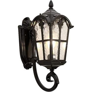 Imagem de HOSETEON Luz de parede de jardim grande lanterna externa impermeável vintage montagem na parede luz preta Die-ca luminária de alumínio com arandela de vidro varanda ng r Villa jardim pátio decoração