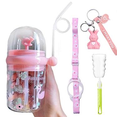 Imagem de seelucky Garrafa de água com spray de baleia, copos de bebida, copo de viagem com palha, presente de festa de aniversário, copo de flamingo rosa (flamingo rosa, 260 ml)