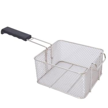 Imagem de Cesta de fritadeira de aço inoxidável 21 x 19 x 11 cm cesta de fritura com alça removível e ganchos de borda de panela cesta retangular de cozinha para servir comida