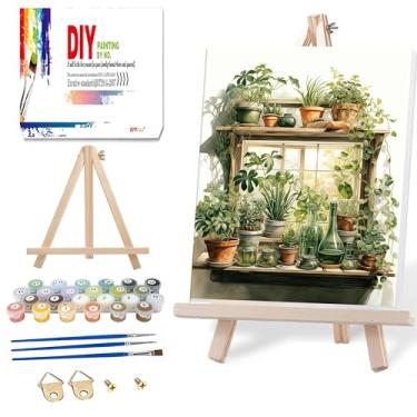 Imagem de Ausanrl Pintura de plantas por números com moldura cavalete de madeira - pintura por número adulto, pintura de plantas por números tela emoldurada, kits de pintura para adultos por números em tela