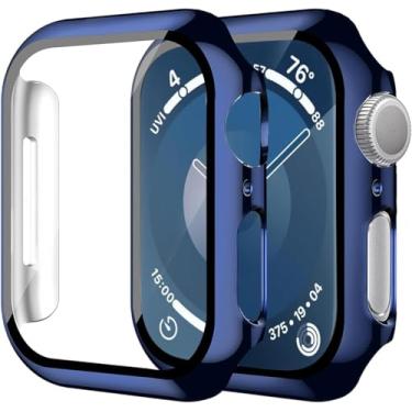 Imagem de Smiling Pacote com 2 capas protetoras de tela de vidro temperado integradas compatíveis com Apple Watch Series 6/SE/Series 5/Series 4 de 40 mm, capa protetora geral de policarbonato rígido - azul