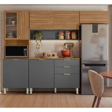 Imagem de Kit de Cozinha Compacta Alba com Balcão 120m com Tampo MDP - Amêndola Touch/Grafito Prime Tx Demóbile 