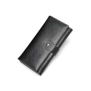 Imagem de WYUYIWH ZRATODT Carteira feminina de couro genuíno bloqueio RFID grande capacidade bolsa de viagem clutch carteira longa (verde), Preto