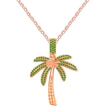 Imagem de JunyiDIY Colar de palmeira tropical para mulheres, elegante joia de praia de verão de cristal de zircônia cúbica para irmãs, melhores amigas, presente de aniversário e dia das mães, Adjustable, Latão