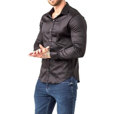 Imagem de Camisa Social Masculina Slim Fit Preta Manga Longa Zune