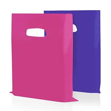 Imagem de Houseables Sacolas de compras de mercadorias plásticas, bolsa de varejo, 40,64 cm x 45,72 cm, pacote com 100, 1,75 mm de espessura, rosa e roxo, alças de corte de matriz, suprimentos para feiras de artesanato, loja, brilhante, para vendas, produto, travessura, presentes, roupas, festa, lembrancinha,