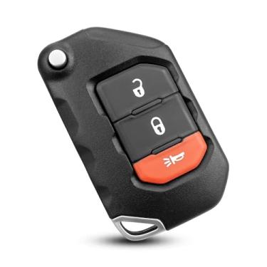 Imagem de HUQUZN Chaveiro remoto com chave mecânica para Jeep Wrangler 2018-2022 Gladiador 2020-2022, 3 botões 433 MHz Smart Flip controle remoto substituição OHT1130261 68416782AA