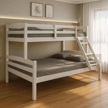 Imagem de Beliche Casal Solteiro De Madeira Pinus Robusto E Moderno branco - Fab