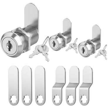 Imagem de Hecfu 3 fechaduras de armário com chaves, fechaduras de came de 3,5 cm com chave semelhante, trava de RV para armários de porta de armazenamento, gaveta de caixa de correio, fechadura de caixa de