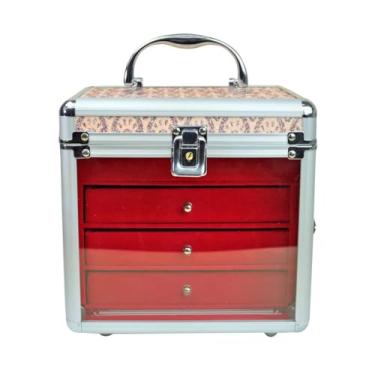 Imagem de Maleta Organizadora de Joias com 3 Gavetas, Porta Maquiagem, Acabamento em Alumínio, com Chave, Disponível em Rosa, Roxo, Prata e Cinza (Rose Gold)