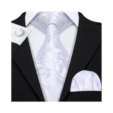 Imagem de Conjunto de Gravata e Abutões Masculinos - Seda Jacquard Preto, Branco