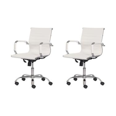 Imagem de 2 Cadeiras Escritório Stripes Diretor Branca Base Giratória