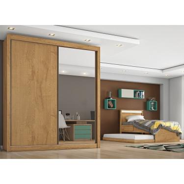 Imagem de Roupeiro Zurique 1 Porta Espelhada 100 Mdf Amendoa/ Off White