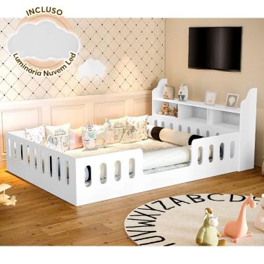 Imagem de Cama Infantil Casal Com Nicho Helo Luminária LedBranca Branco