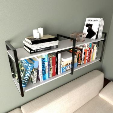 Imagem de Prateleira Industrial Moveis Escritorio Quarto Estante Infantil Livros Branco Ferro E Madeira