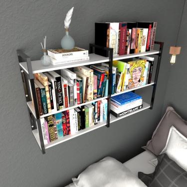 Imagem de Prateleira Industrial Moveis Escritorio Quarto Estante Infantil Livros Branco Ferro E Madeira