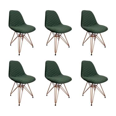 Imagem de Kit 6 Cadeiras Jantar Estofadas Verde Eiffel Eames Base Cobre - Cor: Verde