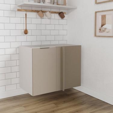 Imagem de Balcão De Canto Reto Sem Tampo Sem Rodapé Puxador 150cm Ipanema Cabecasa Madeiramadeira Fendi Trama/branco