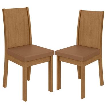 Imagem de Cadeira Para Mesa De Jantar Athenas Kit 02 Peças Corino Caramelo Amêndoa Clean - Lopas