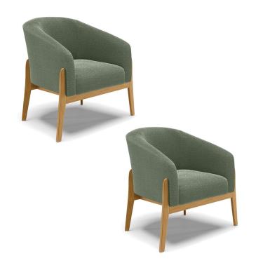 Imagem de Cadeira Sala De Jantar Base De Madeira Kit 2 Stella Bouclê D03 - D\'rossi Cor Verde Pistache