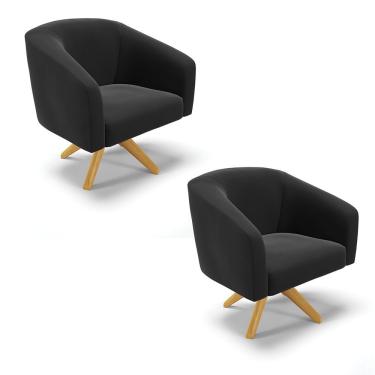 Imagem de Cadeira Sala De Jantar Giratória Ma30 Kit 2 Stella Suede D03 - D'rossi Cor Preto