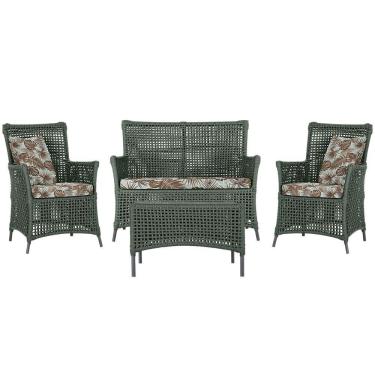 Imagem de Jogo Sofá E 2 Poltronas E Mesa Igapó Preta E6 Trama Original Verde