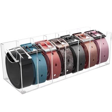 Imagem de Douildhaiy Organizador de cinto, caixa de armazenamento de cinto com 7 compartimentos, suporte de armazenamento de cinto de acrílico para armário, estojo de exibição de cinto transparente para gravata