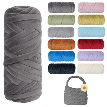 Imagem de Fio grosso grosso para tricô, fio de tubo gigante de lã de cristal macio para projetos de kintting à mão - cobertor, cama de animais de estimação, travesseiro e bolsas (cinza escuro, 33 jardas)