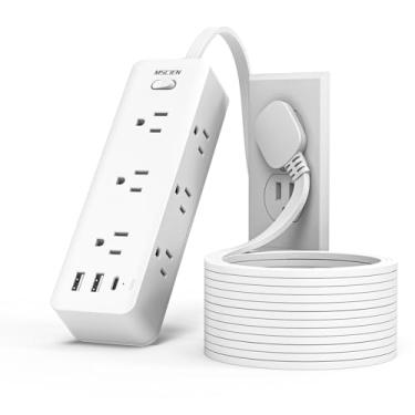Imagem de Mscien Cabo De Extensão Plano 3 Metros Com Várias Tomadas, Filtro Linha 6 Tomadas E Entradas Usb, Extensor Tomada Longo Branco Para Casa, Dormitório, Cozinha Escritório