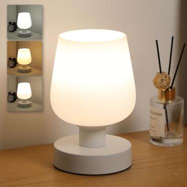 Imagem de Oyxon Abajur De Cabeceira Touch, Luminária Pequena Regulável Para Quarto Com Cúpula Vidro Opala Branco E Lâmpada Led, Abajures Modernos Mesa Cabeceira, Tomada Cama Sala Estar