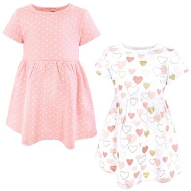 Imagem de Hudson Baby Vestidos de algodão para bebês e meninas, Corações rosa dourado, 3-6 Meses