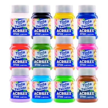 Imagem de Kit Tinta Para Tecido Fosca Acrilex 12 Cores 37ml Artesanato – Fixação a Frio e Alta Cobertura Com Acabamento Fosco, Alta Cobertura E Fixação A Frio, Este Kit É A Escolha Perfeita Para Quem Busca Qualidade