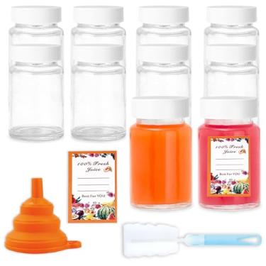 Imagem de Hadatido Pacote com 10 garrafas de vidro de 60 ml com tampas – Frascos reutilizáveis de boca larga para suco, gengibre, licor, óleos, adesivos de suco, escova de limpeza e funil de silicone (sem BPA