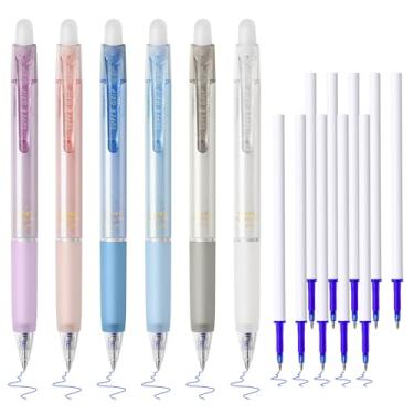 Imagem de Temiary 6 canetas de gel apagáveis retráteis e 10 refis de caneta, caneta com borracha, canetas de rolo de escrita lisas de 0,5 mm para escrever palavras cruzadas no diário (tinta azul)